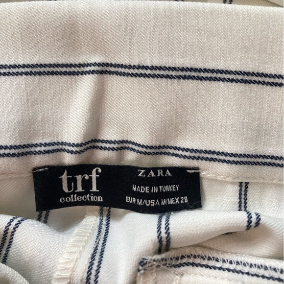 ZARA Cream Ecru Navy Blue Stripe Wide Leg Pants - Picture 7 of 11